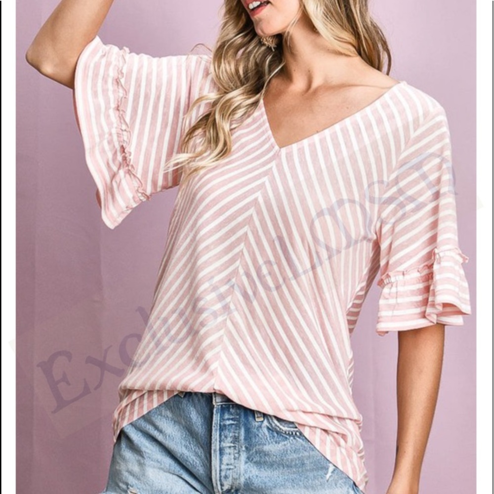 Diagonal Striped Ruffle Top
